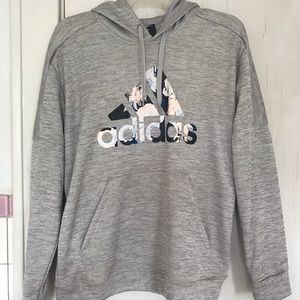 Adidas Grey & Floral Logo Sweatshirt Hoodie